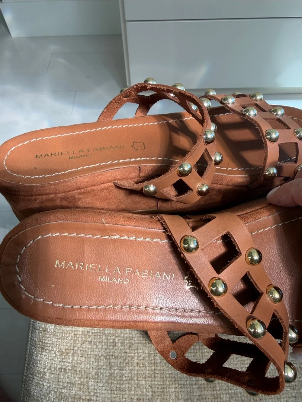 Italian Designer Brown Studded Platform Slide Sandals